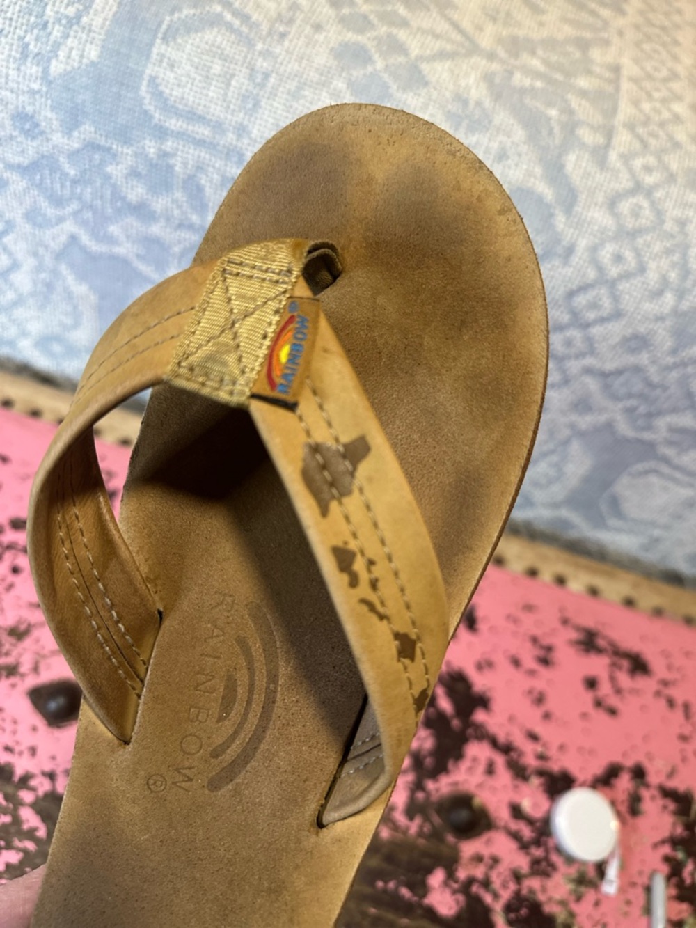 RAINBOW leather tan flip flops women’s 9 or mens 7 - Picture 5 of 8
